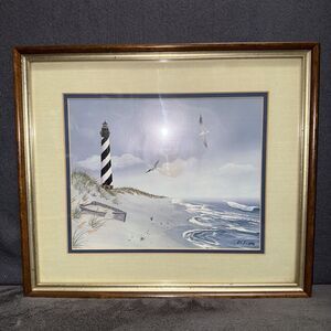 Ruth Ann Burgess Cape Hatteras Lighthouse Framed Art Print Signed Nautical Decor